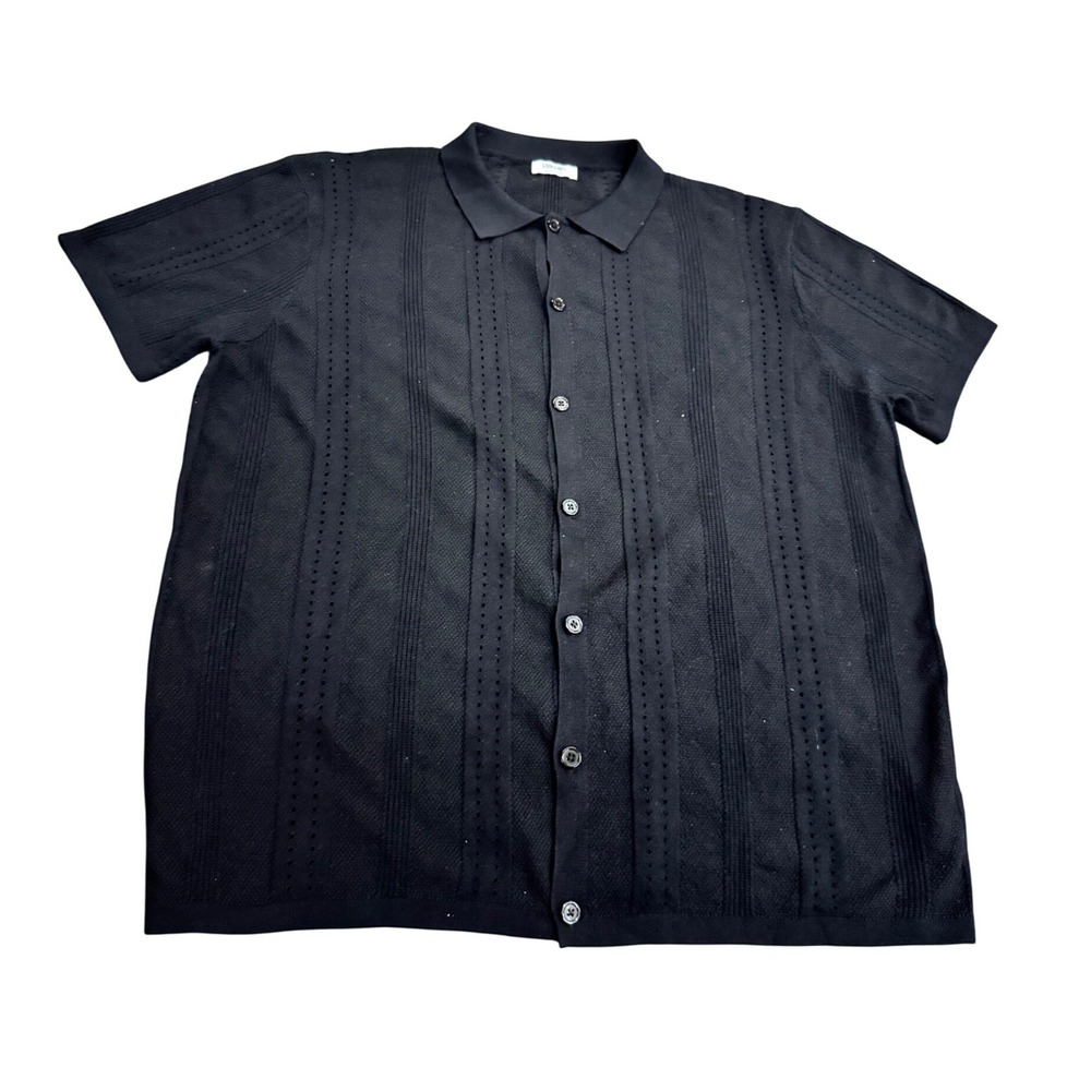 COOFANDY Mens XXL Black Knit Polo Button Shirt Short Sleeve Textured Casual